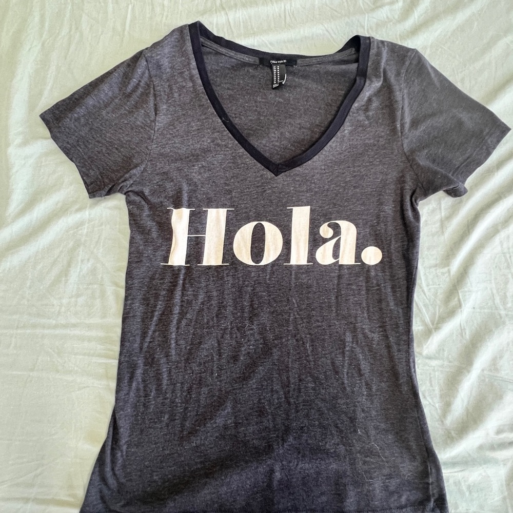 Forever 21 Charcoal V-Neck 'Hola' Tee | Size M